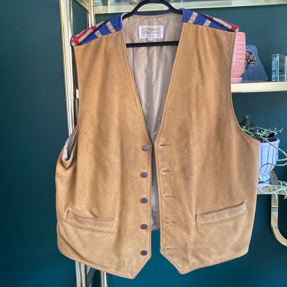 Men’s southwestern vintage leather/wool riding vest